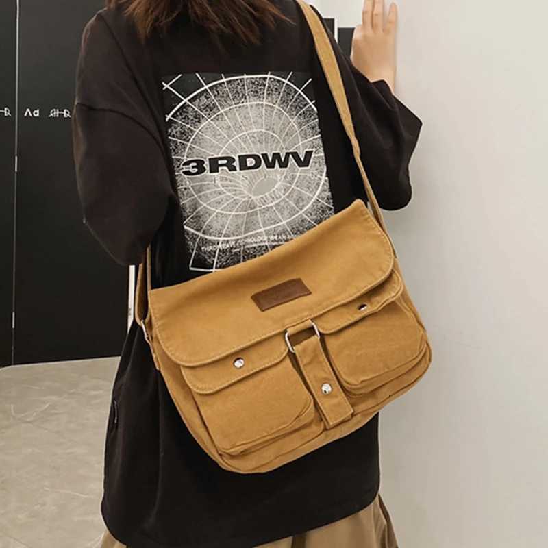 Womens School Messenger Bags For Women Shoulder Ladies Designer Handbag Solid Large Capacity Casual Canvas Shoulder Female Bags Y250719