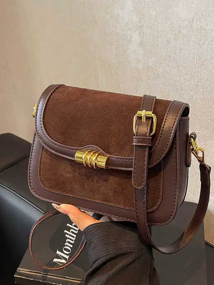 Textured Brown Crossbody Bags Women Autumn Winter Faux Suede Flap Design Small Square Pack Lady Casual Shoulder Bag Y250719