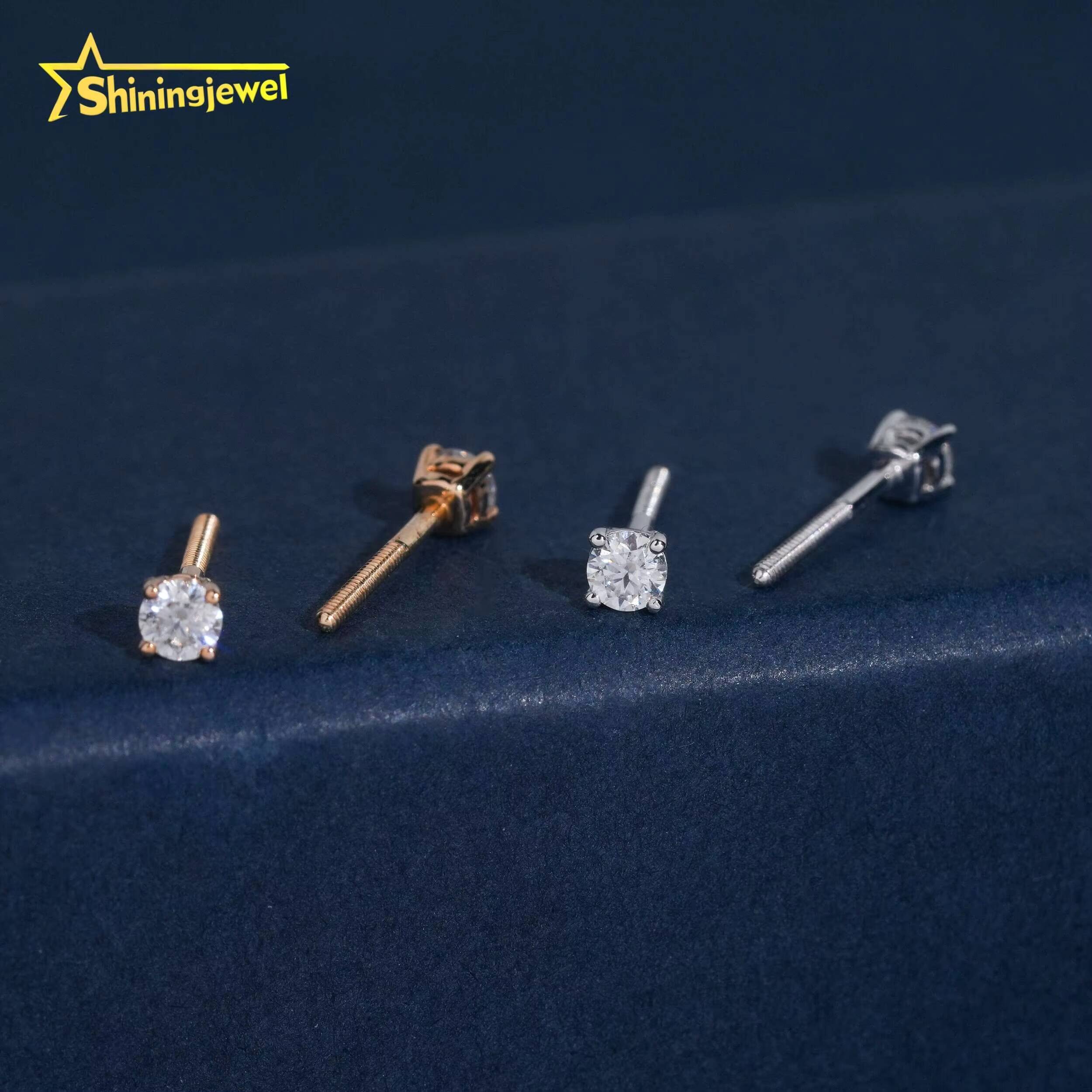 4Claws 3mm Round Diamond Earrings 10K 14K 18K Gold Hip Hop Jewelry Screw Back Earrings Iced Out Moissanite Stud Earrings