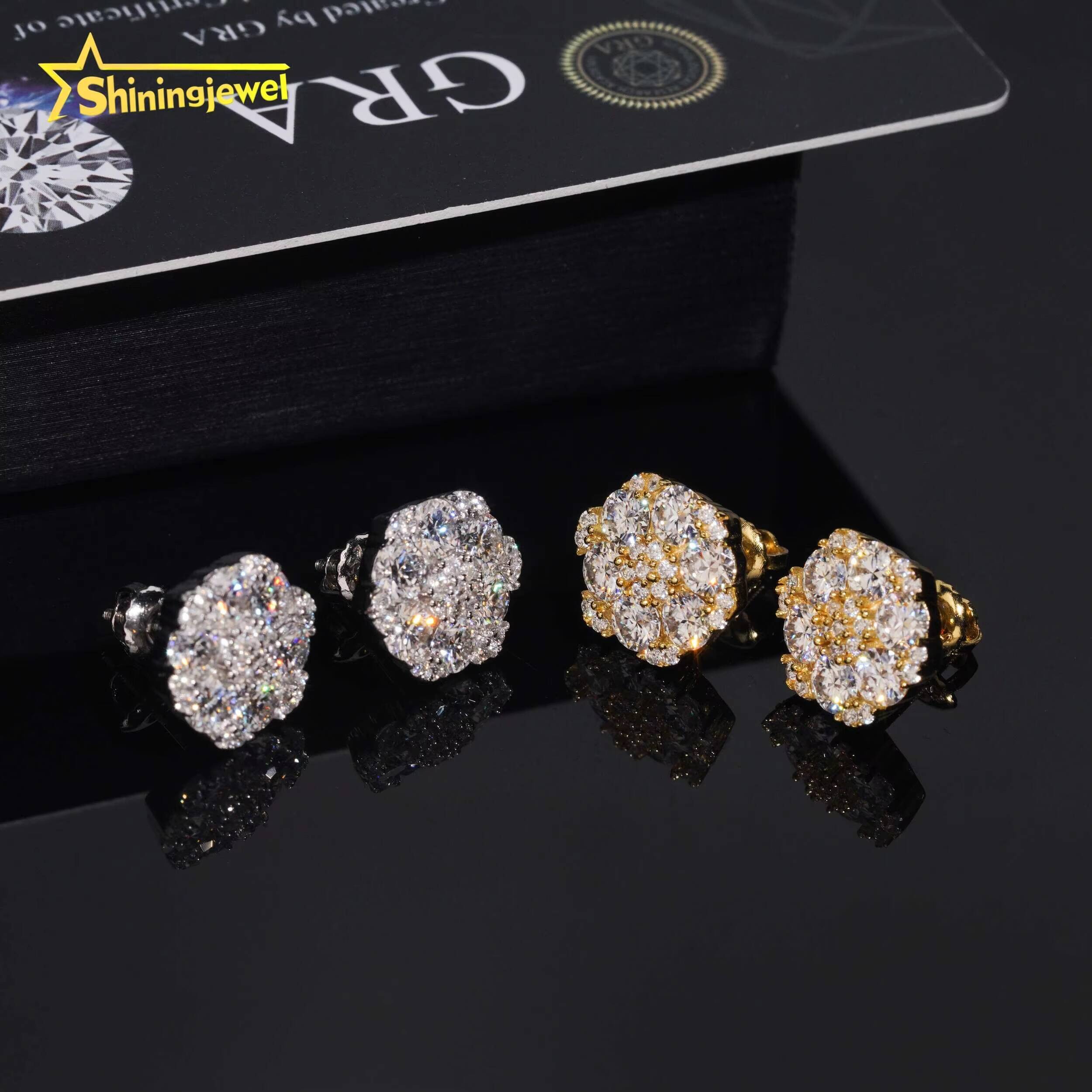 Wholesale Moissanite High Quality 925 Sterling Silver Hip Hop Stud Earrings Iced Out Diamond Mens and Women Flower Earrings