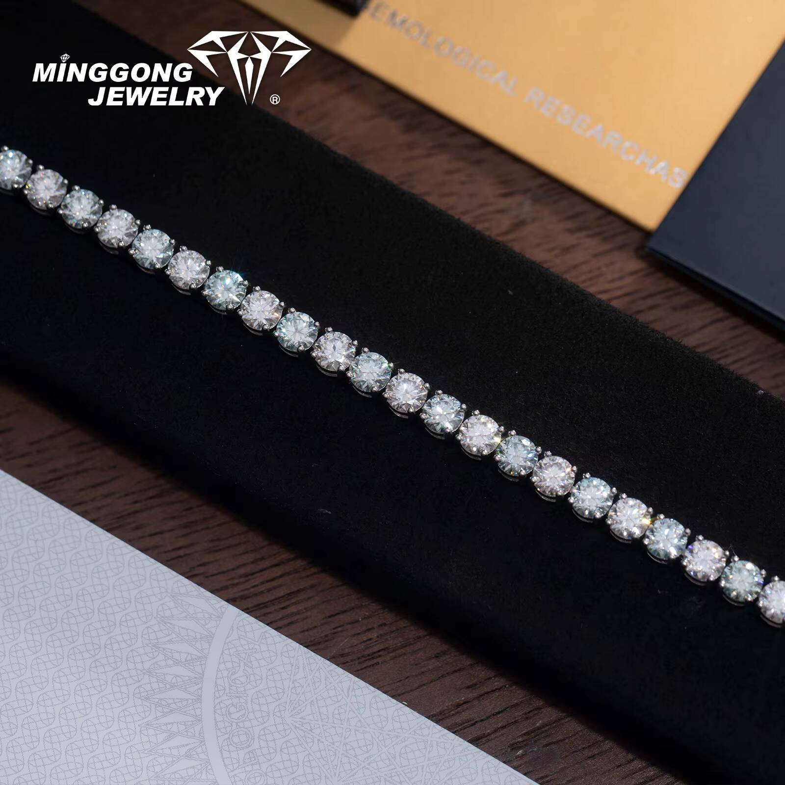 New Design Blue White Moissanite Tennis Chain Bracelet 100% Diamond-Passed Hip Hop Bling Style for Men Women