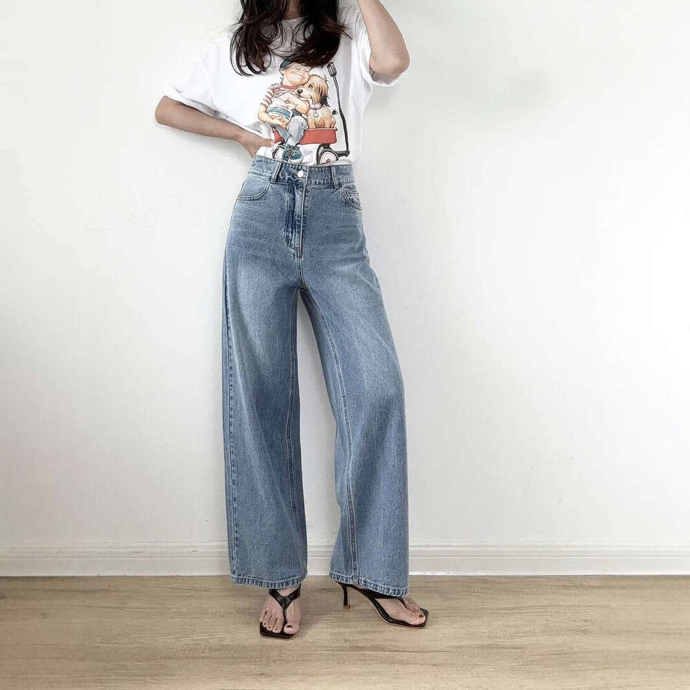 2025 New Women's Fashion Spring Summer Korean Style Wide-Leg Straight Versatile Jeans