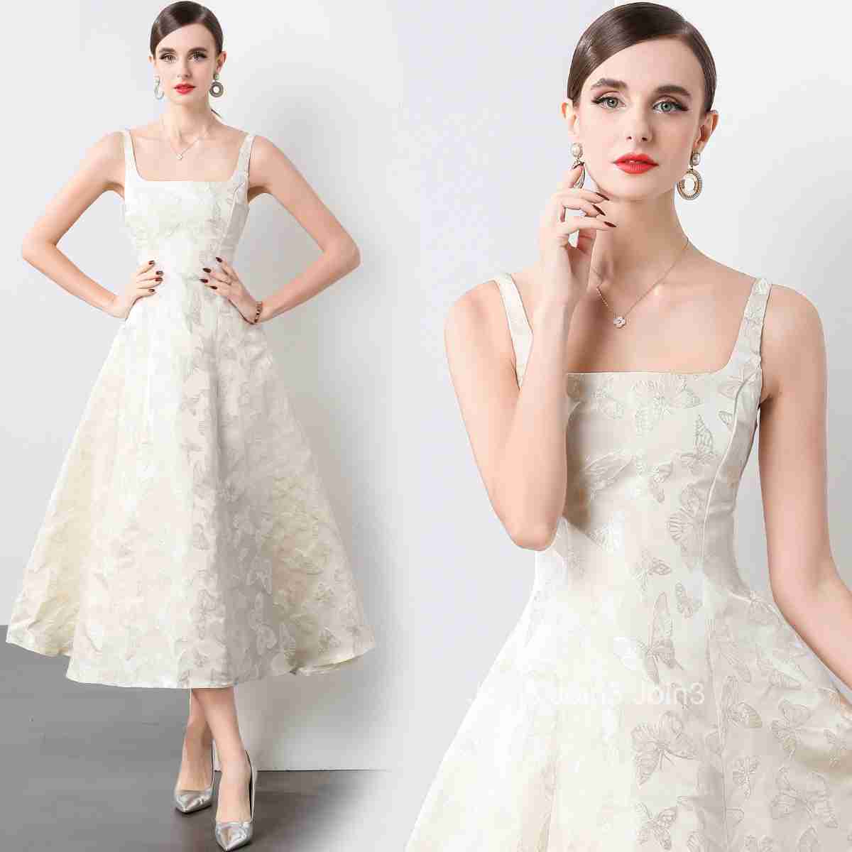 6905 Spring/Summer New Womens Clothing Style Solid Color Jacquard Strap Dress Waist up Dress Big Swing Skirt