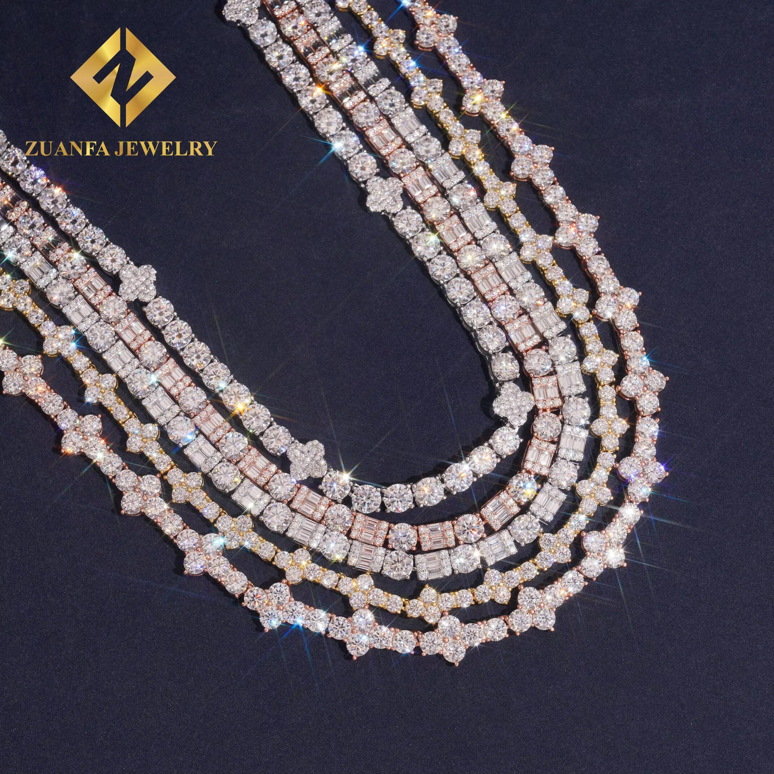 RTS Trendy Moissanite Tennis Necklace Collections Men Women Hip Hop 925 Silver Iced Out Cross Clover Tennis Moissanite Chain