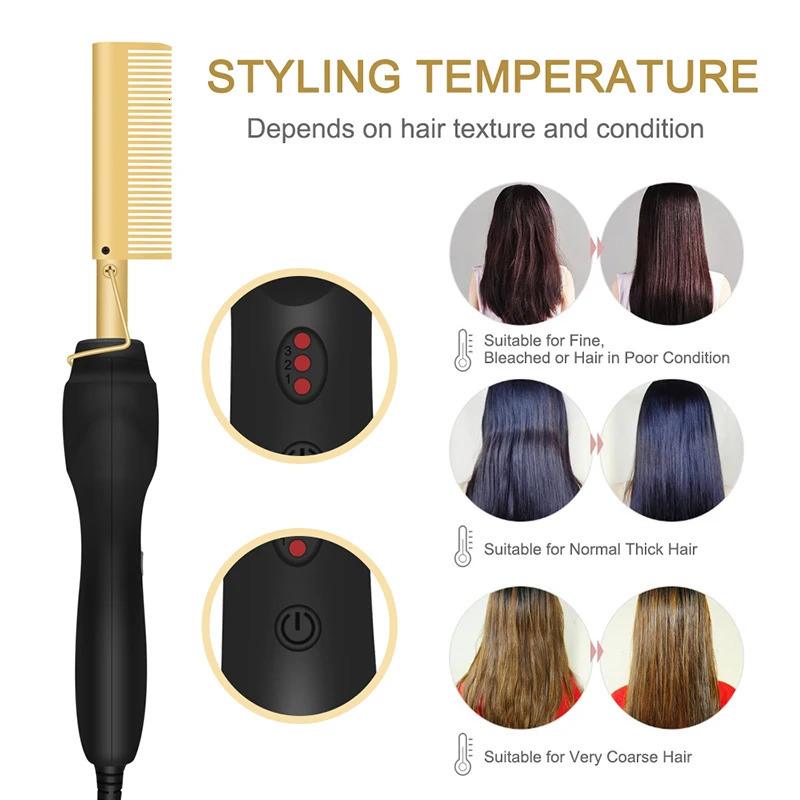 Electric Comb Dual Voltage Copper Heater Hair Curler Copper Comb Straightening And Curling Hair Care 250717