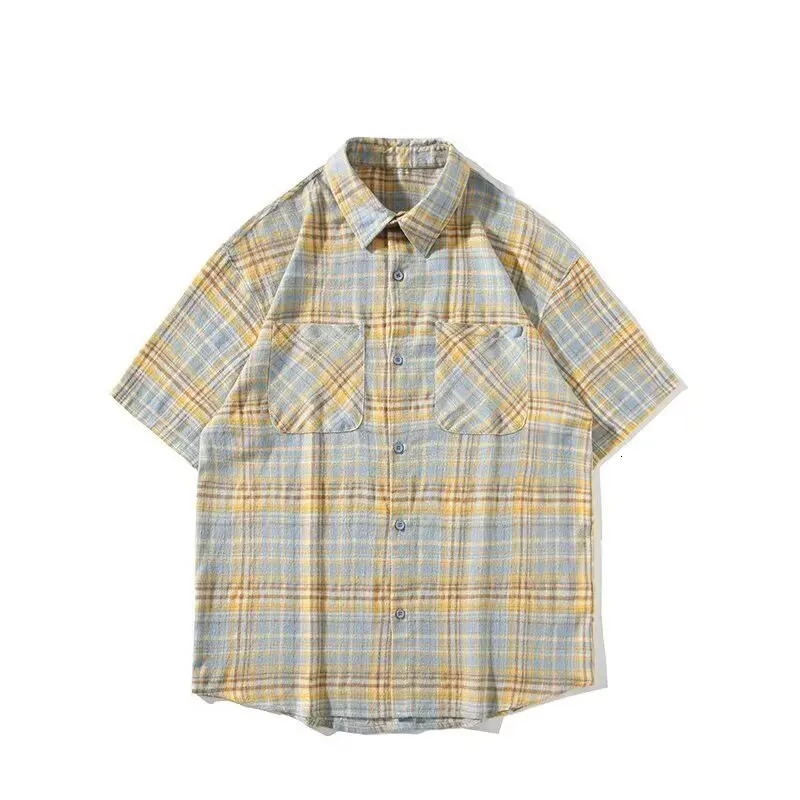 Mens plaid shirt short sleeved summer highend five quarter thin jacket beach travel fashionable loose casual 250717