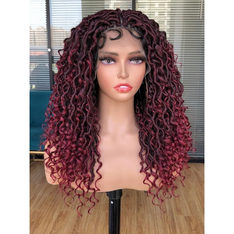 Natural Black Box Braided Wigs Simulation Human Hair Lace Front Wig For Women Black Braid Wigs Long Wig Curly Triangle Knotless Braided Hair Full Lace