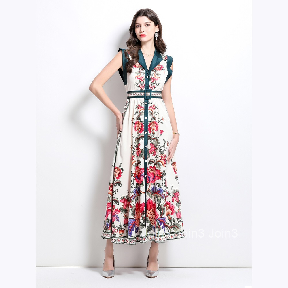 2645 Spring/Summer New Womens Clothing Style Elegance Style Printed Slim fit Large Swing Long Dress