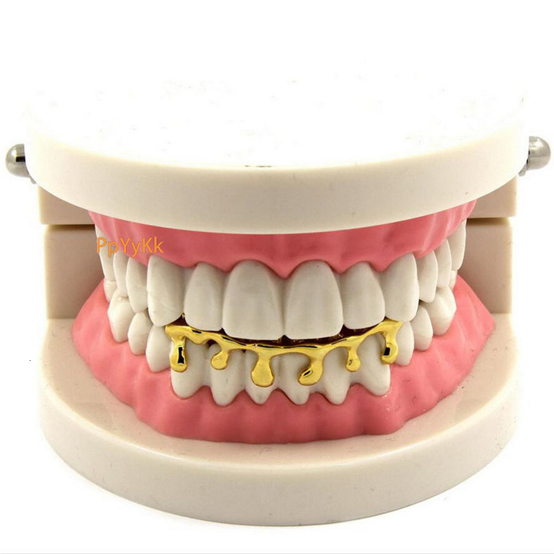 New Hip Hop Gold Plated Water Drop Bottom Teeth Grillz Bling Bling Prop Teeth Decoration