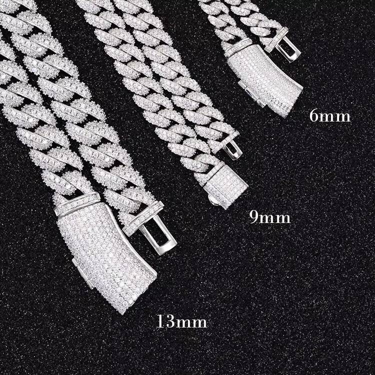 Iced Out 6/9/13/17 mm Moissanite Cuban Link Chain 925 Sterling Silver Fine Jewelry Necklaces Bracelet Hip Hop Cuban Chain