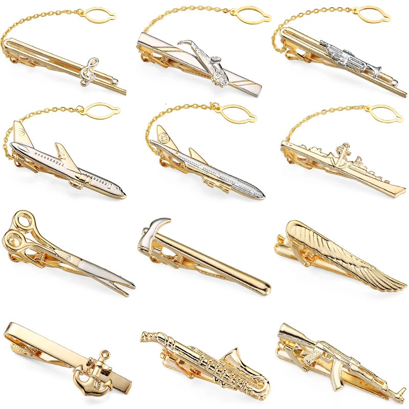 High quality music saxophone battleship aircraft tie clip fashionable mens accessory n carved horse 250715