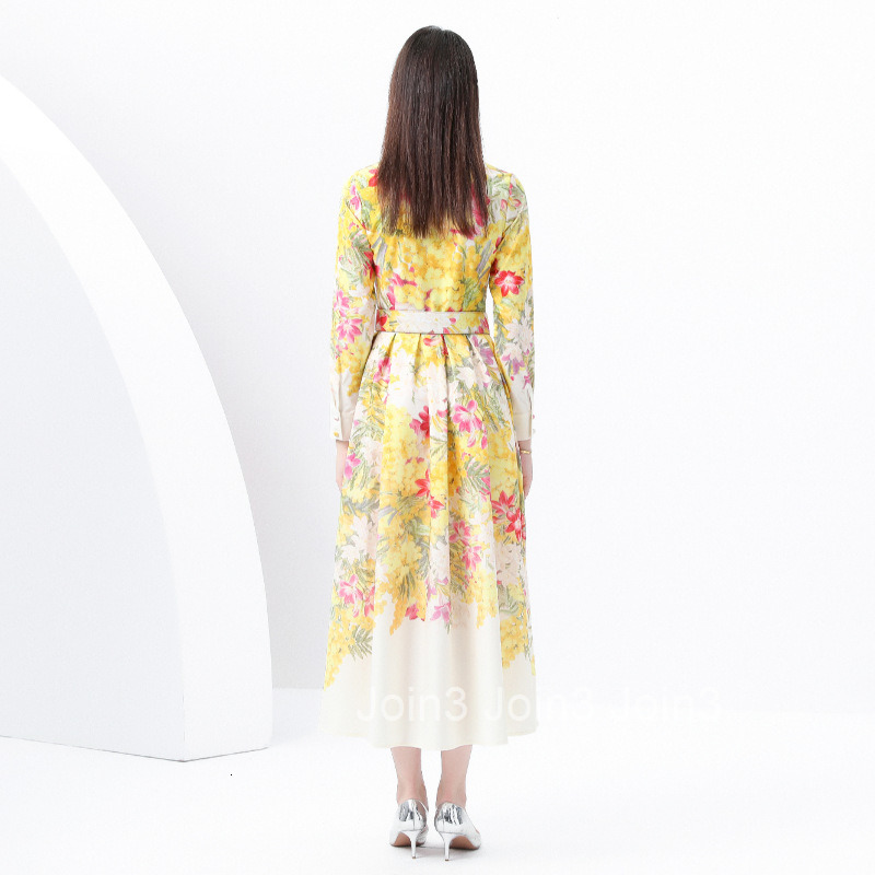 6046 early spring new womens clothing temperament style with ribbon collar lantern sleeves long skirt printed dress