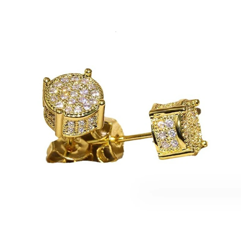 Stud Earrings For Men Women Gold Color Punk Jewelry Iced Out Zircon Rappers Hip Hop Accessories Street Culture Jewellry 250715