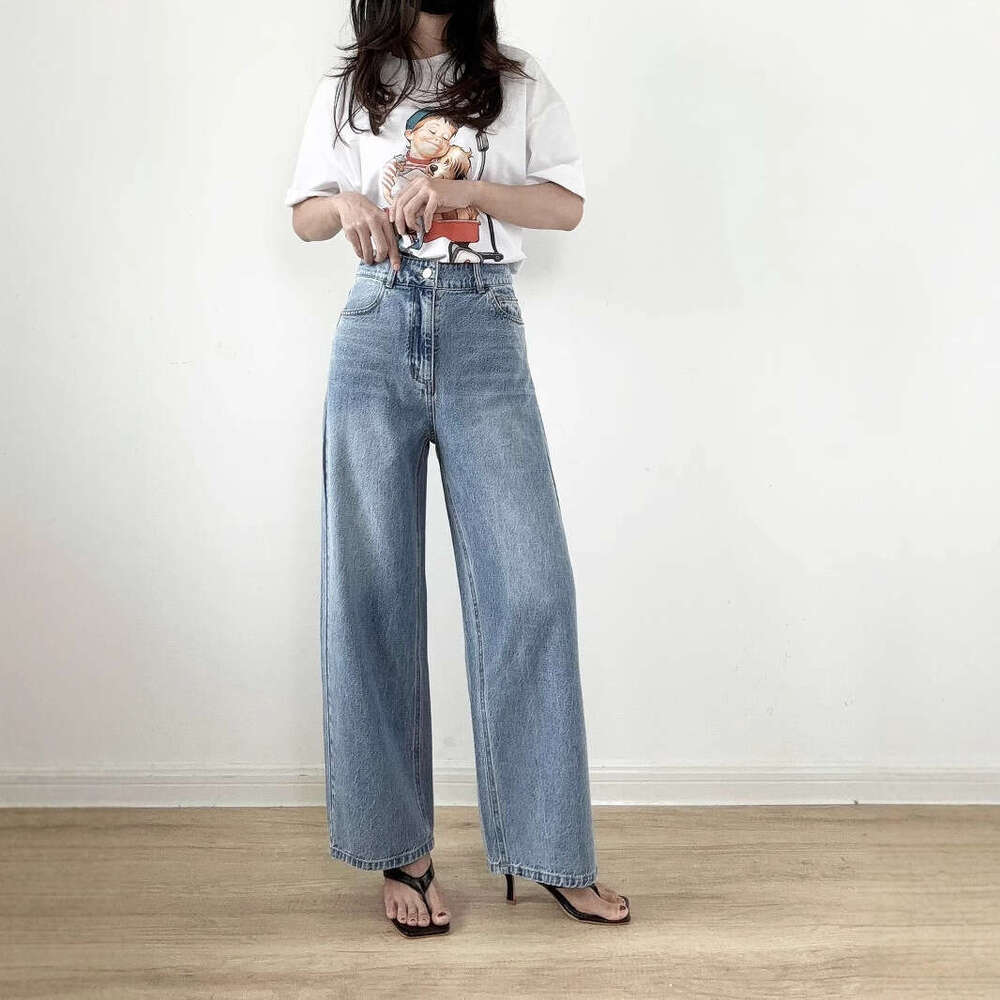 2025 New Women's Fashion Spring Summer Korean Style Wide-Leg Straight Versatile Jeans
