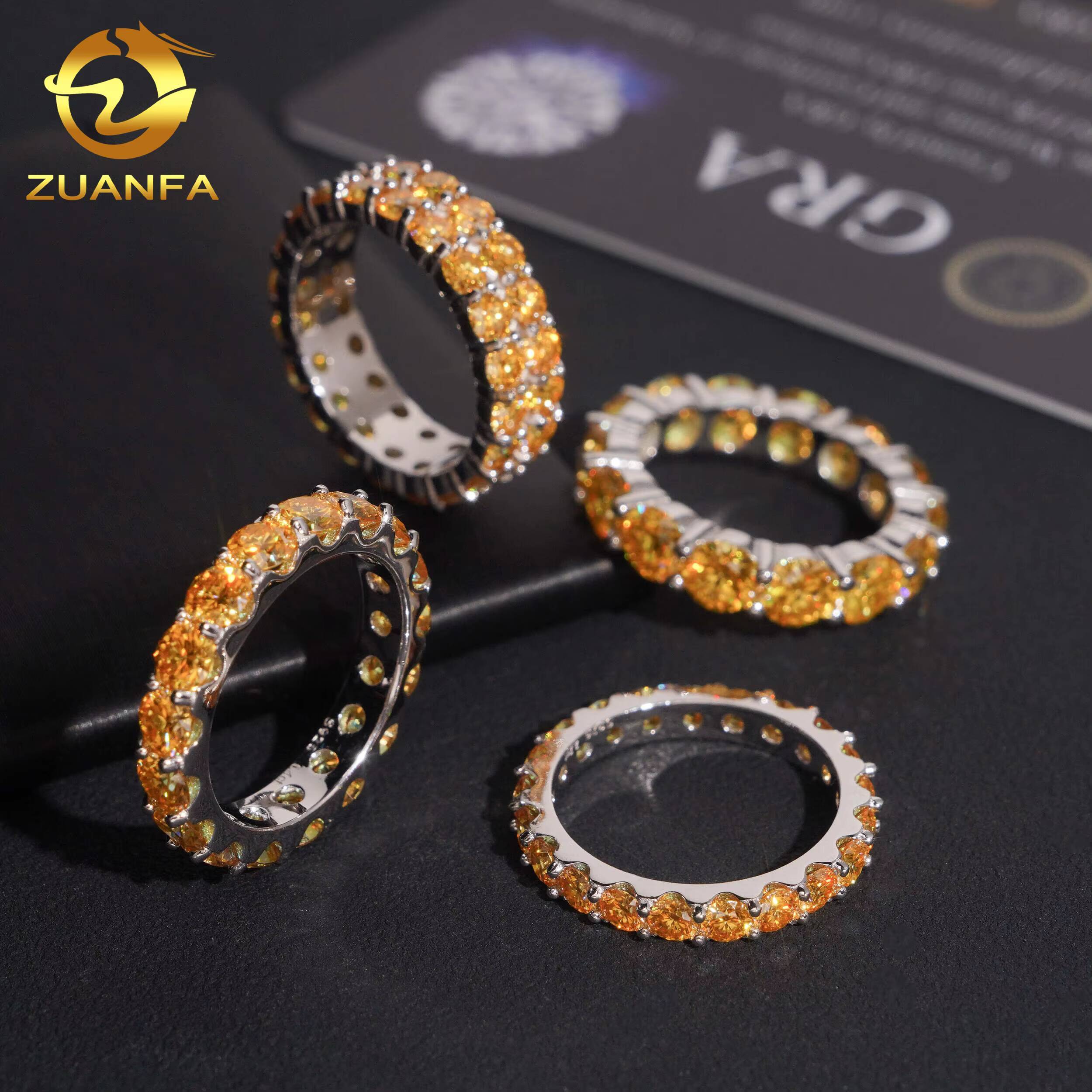 Classic Eternity Ring Round Yellow Diamond Hop Jewelry 925 Sliver Fully Iced Out VVS D Moissanite Band Rings Daily Wear