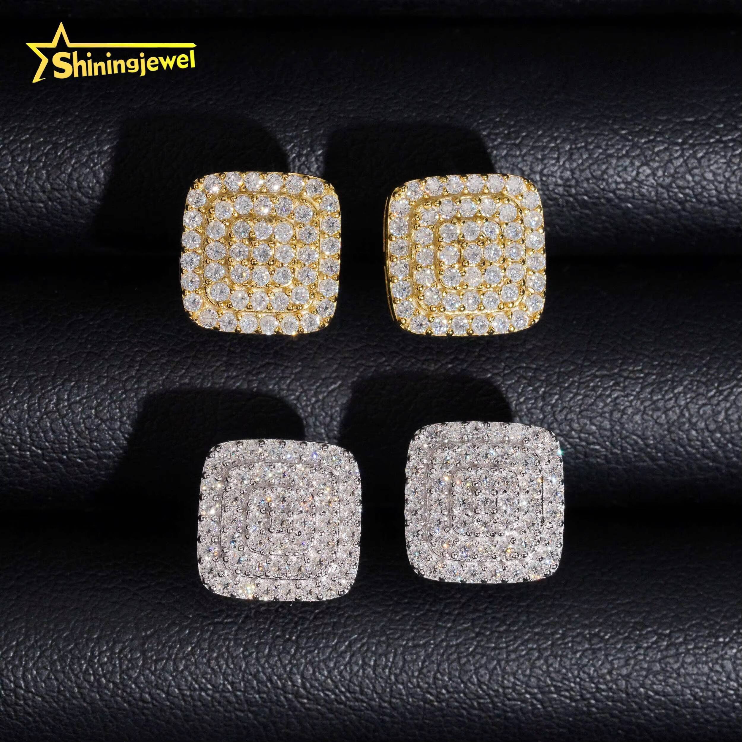 Classic Square Stud Earrings Jewelry With Moissanite Diamond in Hypoallergenic 925 Sterling Silver for Men Women