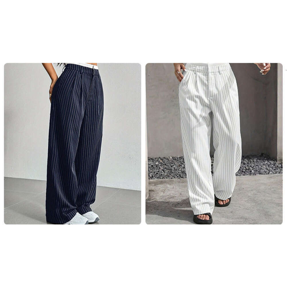2025 Spring Summer New Women's Dress Pants Cross-Border Japanese Korean Casual High Waist Spliced Simple Draped Commuter Straight-Leg Trousers