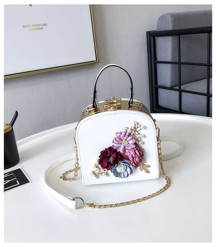 New Korean Style Metal Clip Camera Small Square Bag Fashion Evening Flower Single Shoulder Crossbody Handbag