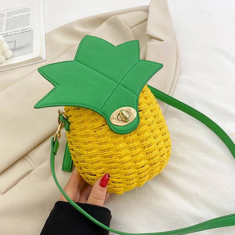 Woven Handbag Newly Cute Fruit Bag Pineapple Package Pure Manual Straw Circular Beach Women Messenger Bags