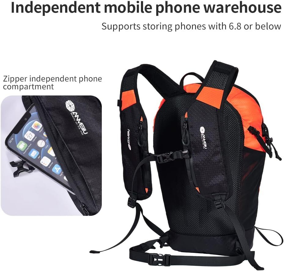 YMX 176 226 ANMEILU Mountaineering backpack bag, hiking ultra light backpack, lightweight travel commuting bag (Orange red)