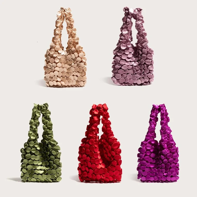 Ruched Bubble Small Tote Bag Telescopic Magic Shopping Bag Folding Portable Shoulder Bags Casual Elegant Large Capacity Handbags 250717