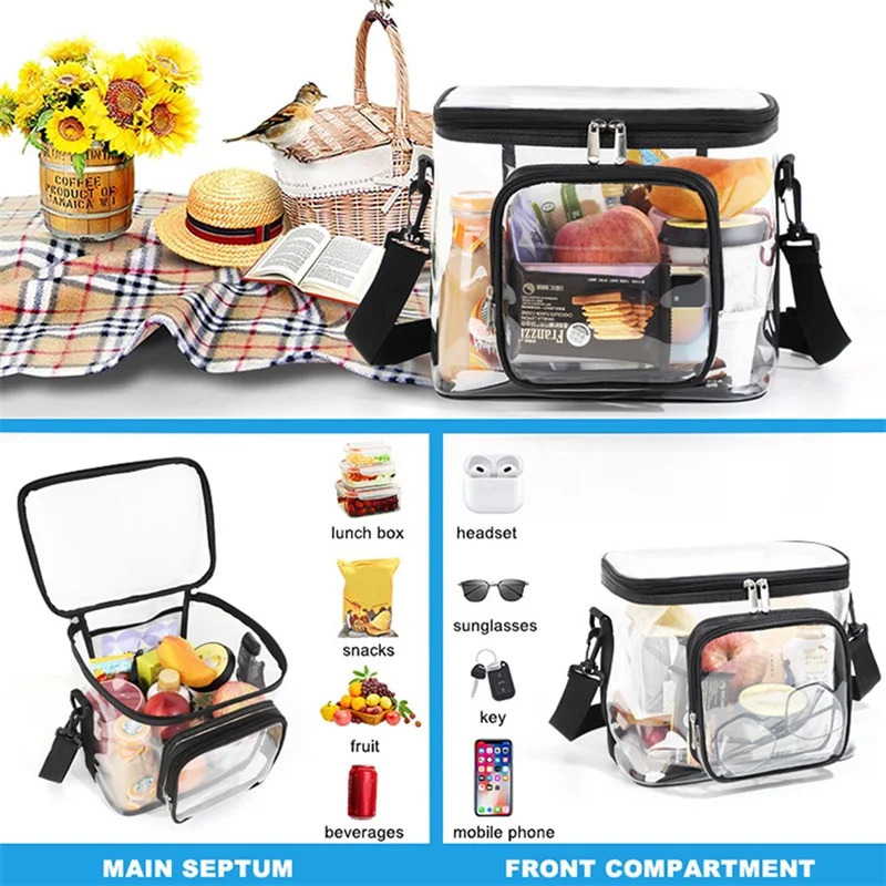 Durable See-Through Clear Lunch Bag Reusable Lunch Shoulder Bag for Work Office School and Picnic 250714