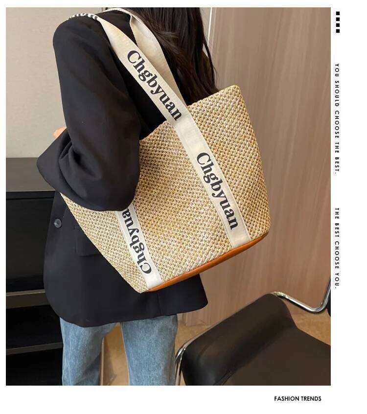 Designer Woven Straw Bags Women's Large Capacity New Autumn And Winter All-Shoulder Beach Commuter Bucket Bag