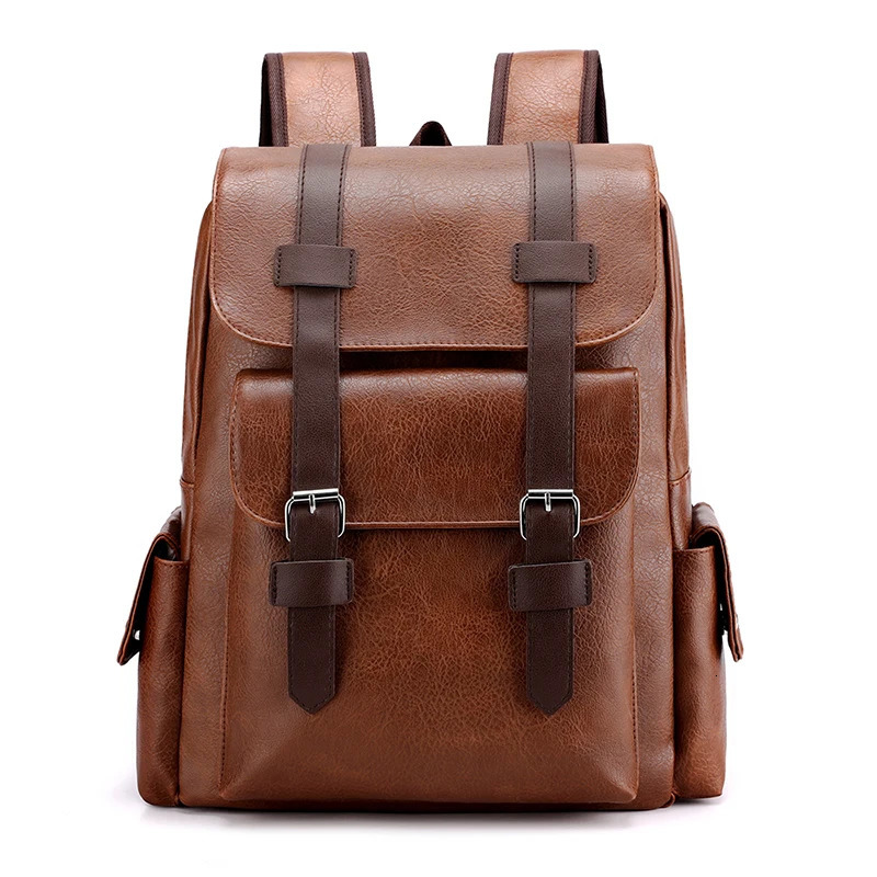 Men Backpack PU Leather Bagpack Large Laptop Backpacks Male Mochilas Black Schoolbag For Teenagers Brown Sac A Dos 250717