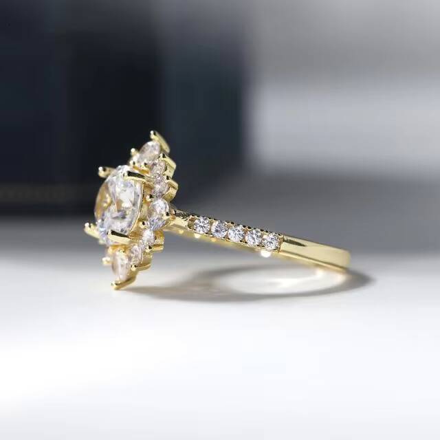 Engagement Ring 14K Solid Gold Promise Moissanite Half Eternity Ring Side Stone Accented Ring for Women