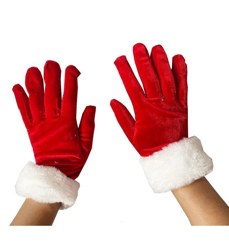 Christmas Gloves Short Gold Velvet Hairy Mouth Red Christmas Gloves Velvet Gloves 250717
