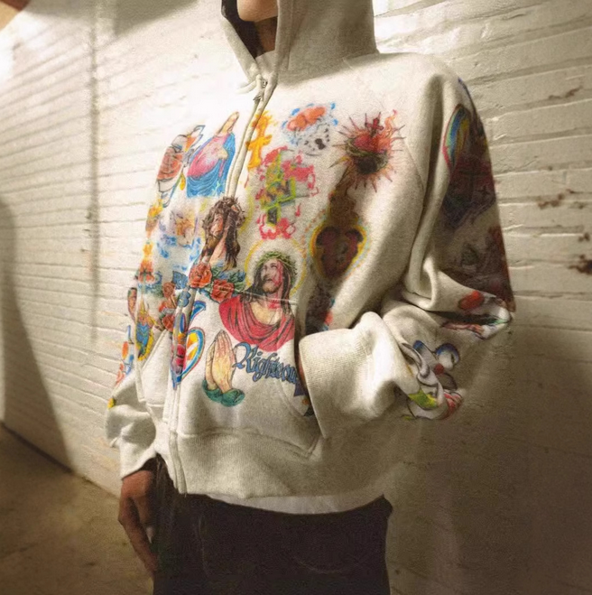 2025 High Quality Y2k Retro Black Risen King Cropped Designer Hoodie Jacket Tracksuit Men Polo Veste Coat Zip Up Hoodie Gothic Graphic Washed Hoodies 