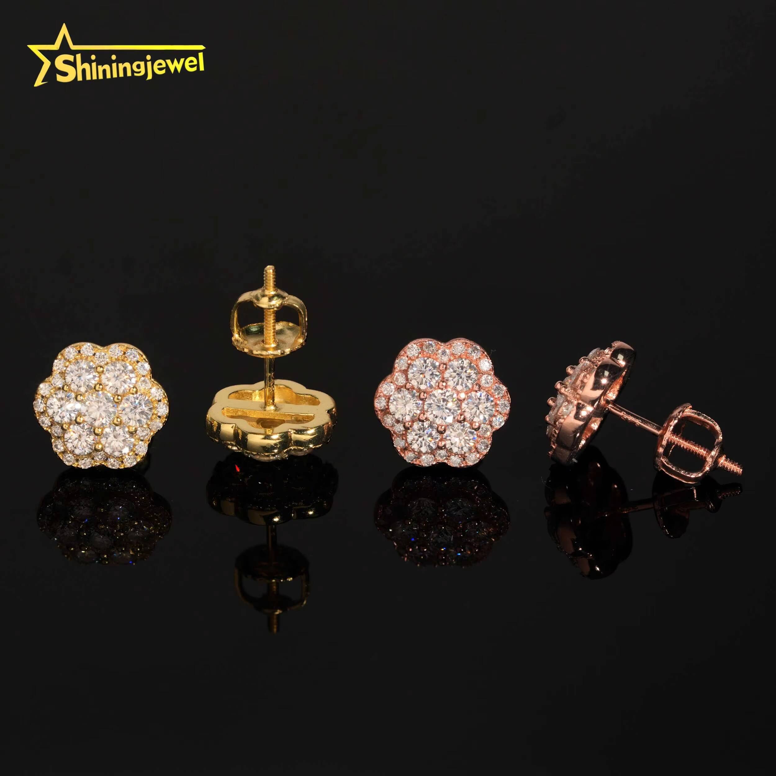 Flower Round Moissanite Studs Earring Make 925 Sterling Silver With Certified GRA for Anniversary Wedding Collection