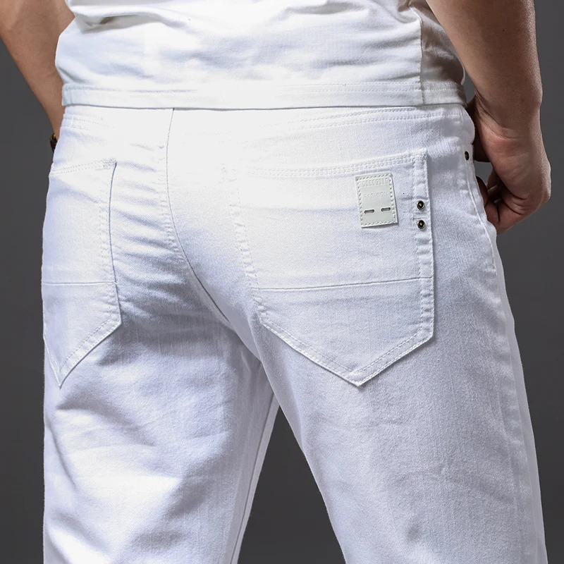 Men White Jeans Fashion Casual Classic Style Slim Fit Soft Trousers Male Advanced Stretch Pants 250717