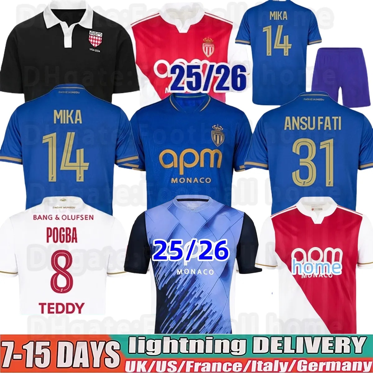 25 26 maillots de foot monaco soccer jerseys 2025 2026 home pogba ANSU FATI BEN SEGHIR AKLIOUCHE MIKA GAMARA MINAMINO EMBOLO