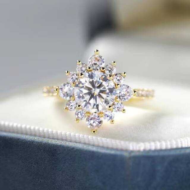 Engagement Ring 14K Solid Gold Promise Moissanite Half Eternity Ring Side Stone Accented Ring for Women