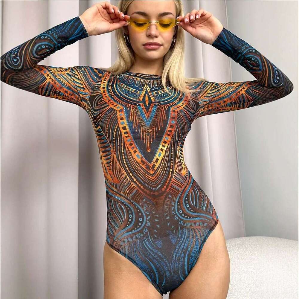 Russia 2025 Sexy Mesh One-Piece Bikini Positioning Print Swimsuit