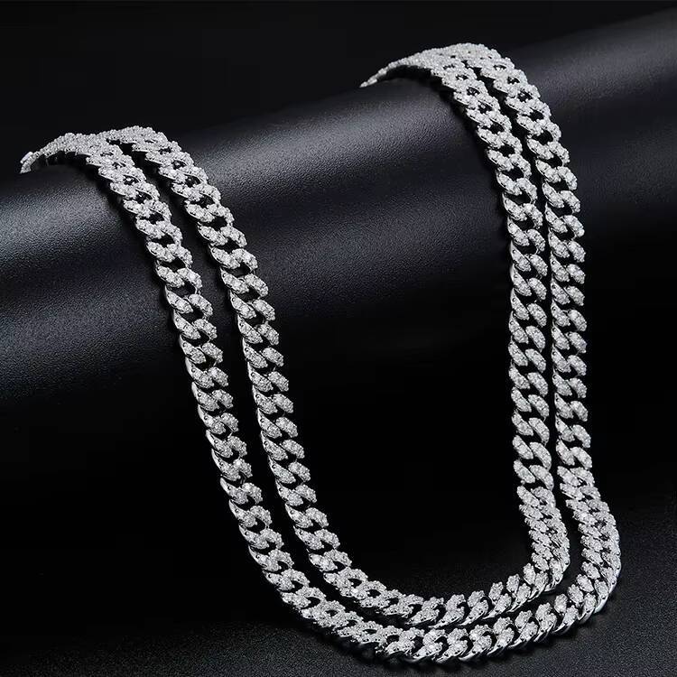 Fashion Hiphop Jewelry S925 Sterling Chain 6mm Wide Single Row Moissanite Cuabn Link Chain