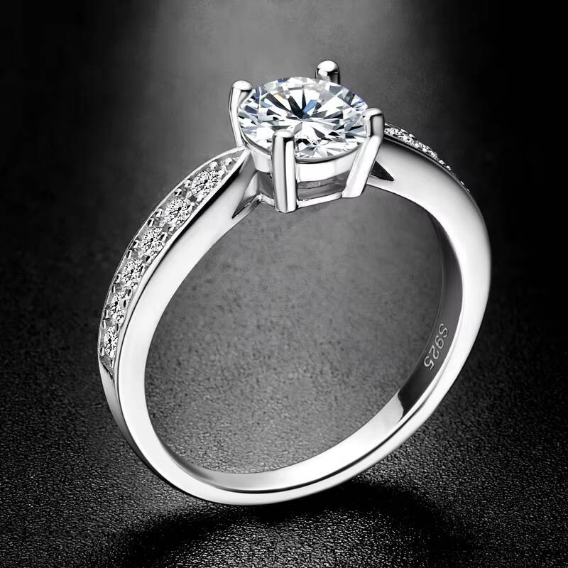 Real Moissanite Wedding Ring 925 Sterling Silver Round 6.5mm 1.0carat D Color Brilliant Dianomd Engagement Ring for Women