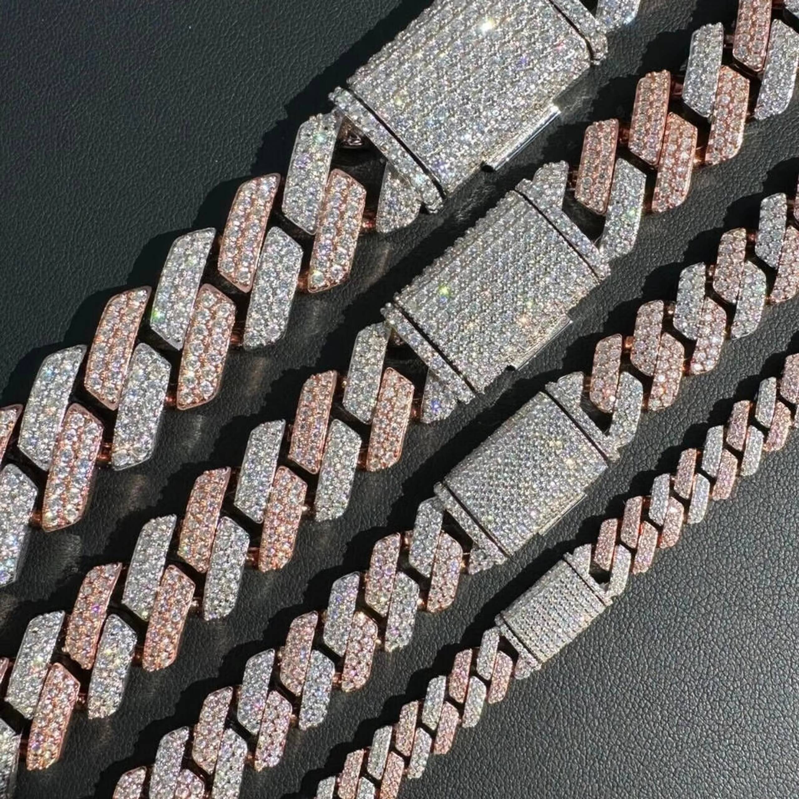 VVS Moissanite Diamond Real Miami Cuban Link Chain Iced Gold 925 Silver Necklace Hip Hop Diamond Cuban Chain for Men