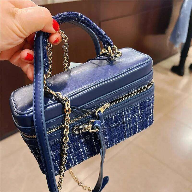Fashion Woven Tote Shoulder Handbag Lady Purse PU Leather Box Shape Crossbody Bag