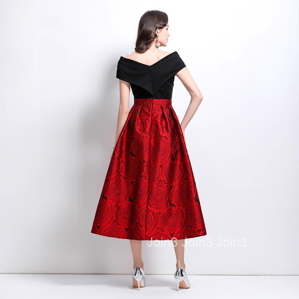 2652 Spring New Heavy Jacquard Off-Shoulder Dress