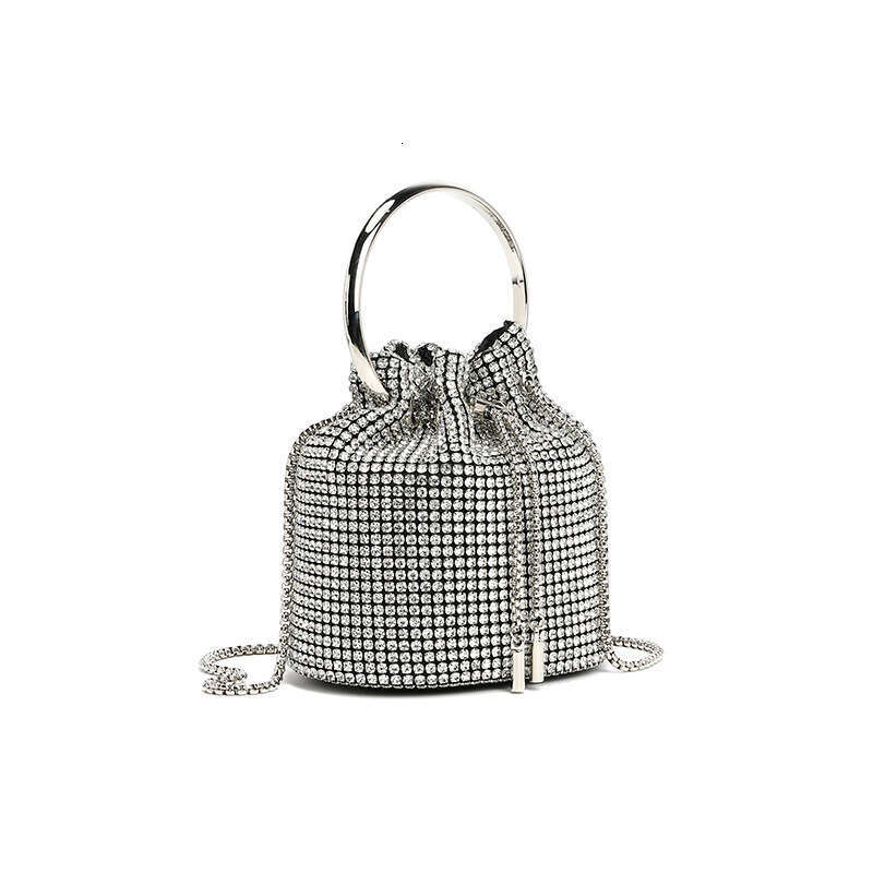 2025 Fashion Handbag for Women Versatile Handmade Rhinestone Chain Shoulder Mini Bucket Handheld Crossbody Bag