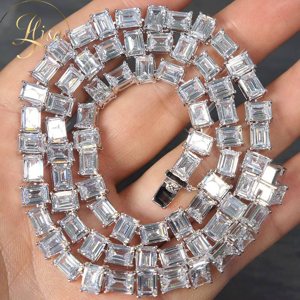 Hot Selling 925 Sterling Silver Tennis Chain Moissanite Wholesale White Gold Emerald Cut Moissanite Tennis Bracelet Fine Jewelry