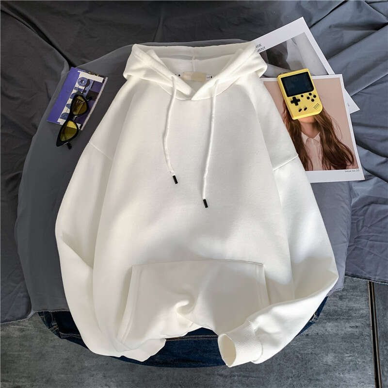 Autumn Winter INS Hooded Solid Color Fleece Sweatshirt Men Trendy Student Loose BF Pullover Casual Jacket