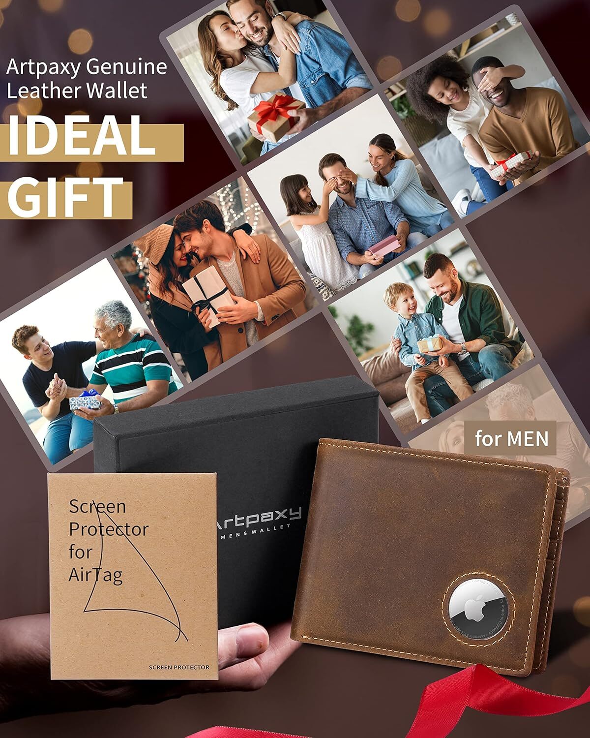 YMX 965 921 Mens Wallet With Holder, Bifold Leather RFID Blocking 1-2 ID Windows 12-13 Card Holders, Gift Box and Screen Protector Included, AirTag No