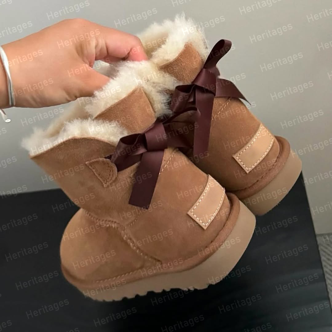 Designer Classic bailey bow Boots Snow Boot Winter Leather Short Women Men Fur Sheepskin Tasman Tazz Chestnut Sand Mustard Seed boot