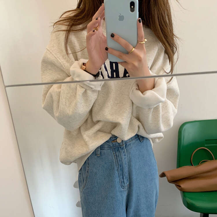 Lightweight for Women 2023 Autumn New Embroidered Letter Loose Sweatshirt Korean Style Student Pullover Top