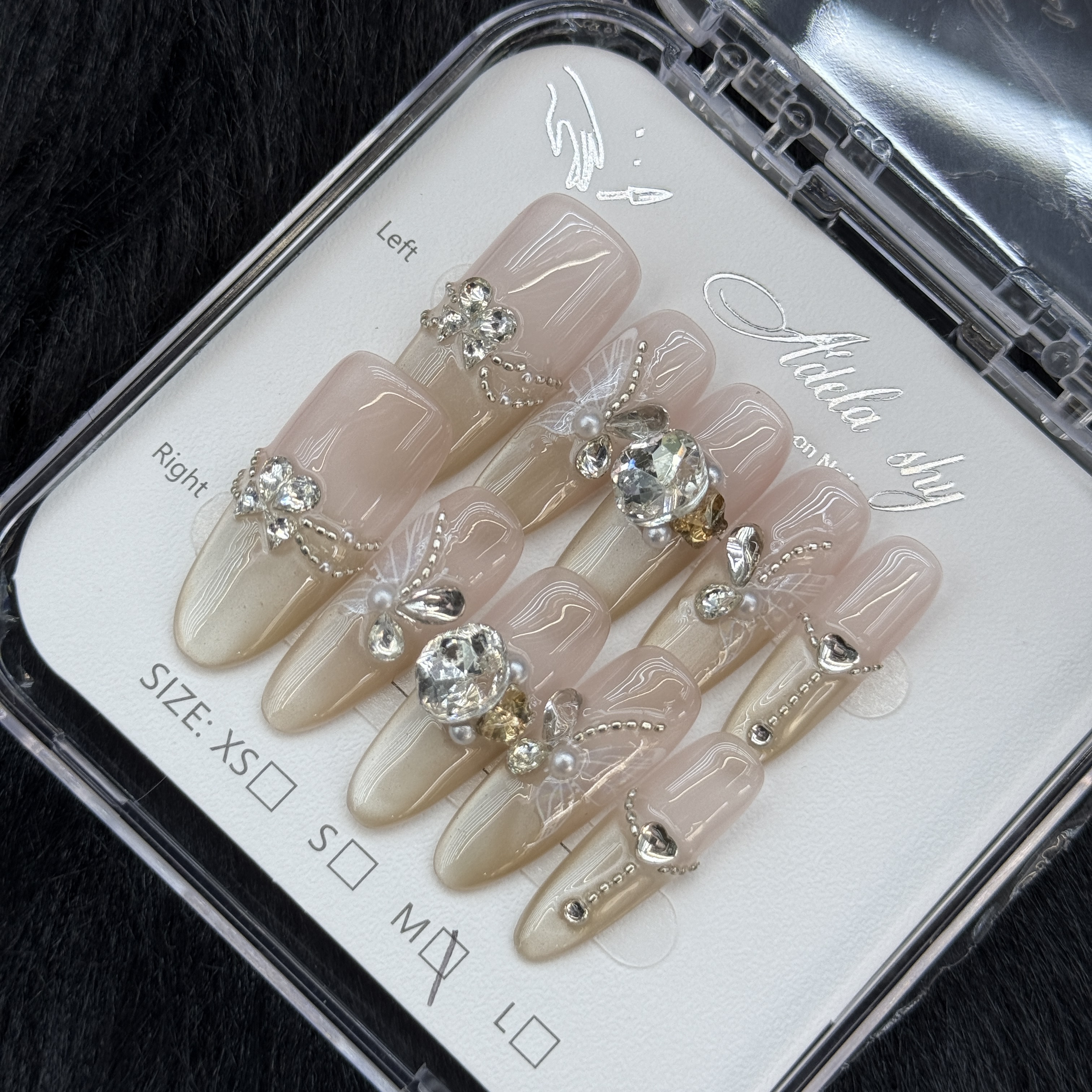 False Nails 10pcs Medium Almond Nude Pink Glitter Rhinestone 3D Bow Pearl Detachable Full Cover Press On DIY Handmade press on nails
