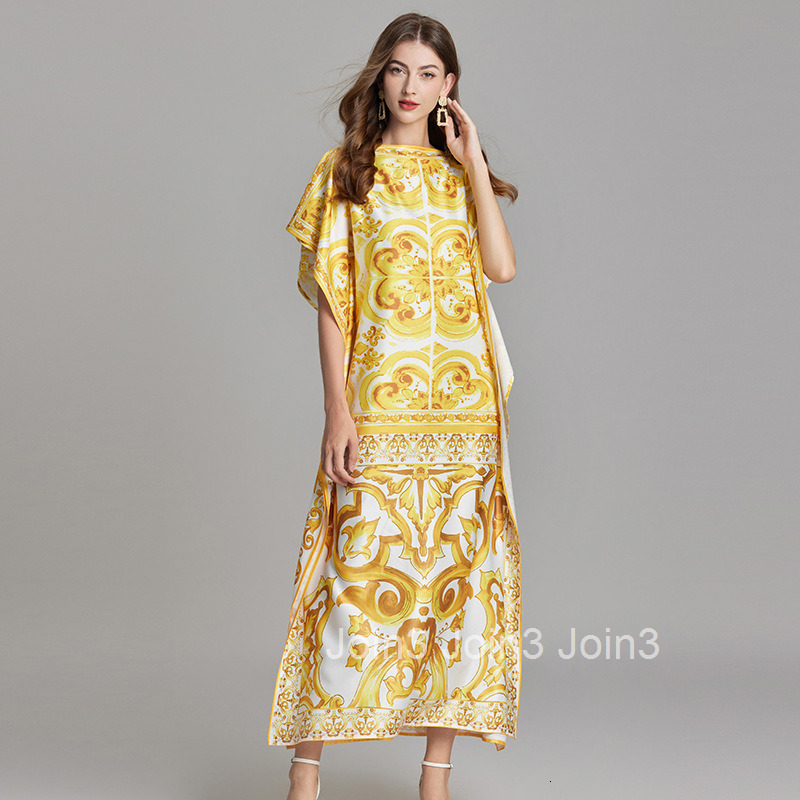 704 Summer New Product Gold Large Flower Loose Dress Bat Straight Tube Skirt