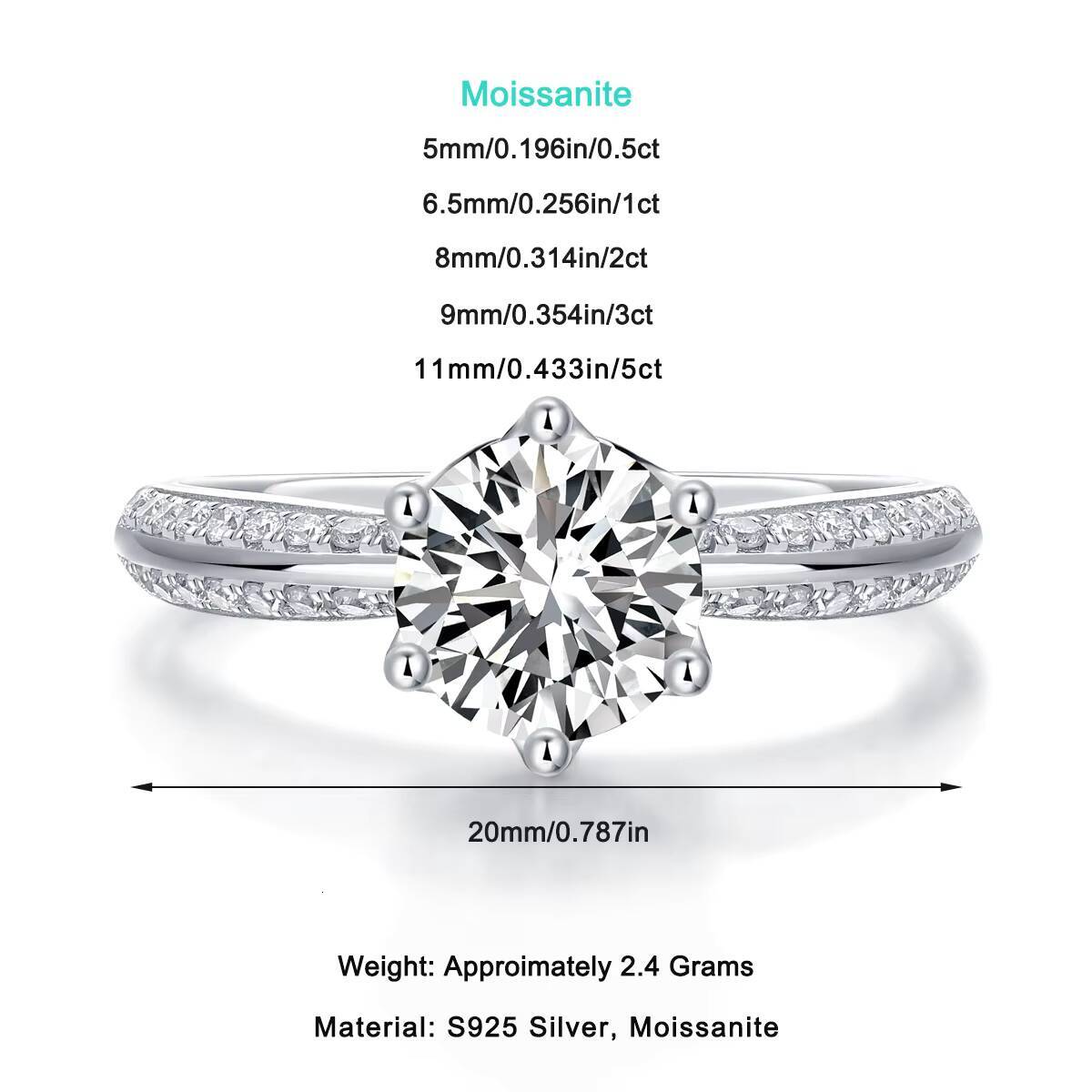 Wholesale Women Moissanite Engagement Rings 925 Sterling Silver 1CT 6.5mm VVS GRA Certified Moissanite Diamond Wedding Ring